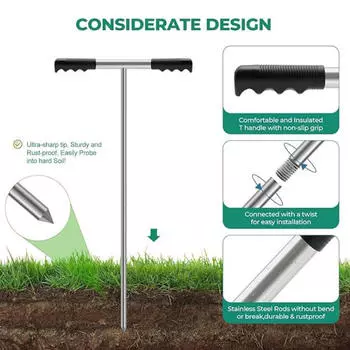 Стержень зонда для почвы из нержавеющей стали, регулируемый для обнаружения подземных труб, удобная ручка