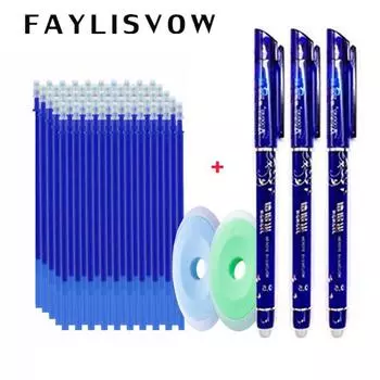 Стержни для школьных и офисных ручек 0,5 мм, набор стираемых ручек, 55 шт., ластик, синий, черный, моющийся 3Pen+50Refill+2Eraser синий