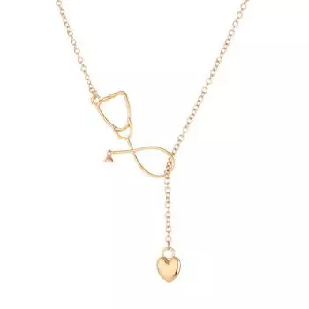 Стетоскоп Лариат Сердце Кулон Ожерелье Новейшее Медицинское Ожерелье Медсестры Bijoux Femme золотой