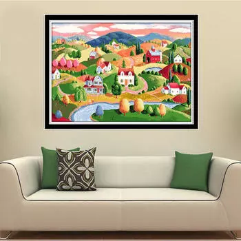 стежок, предварительно напечатанное изображение для вышивания, узор, пейзажный мотив с помощью ниток