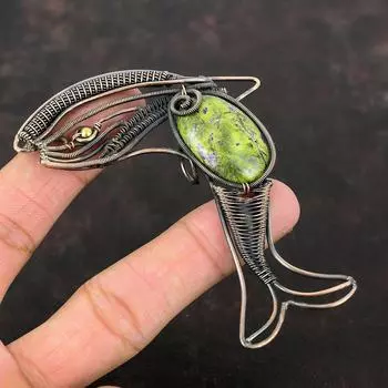 Stichtite Pendant Copper Wire Wrapped Pendant Handmade Fish Pendant Stichtite Copper Jewelry Gemstone Pendant Engagement Gift Unique Jewelry