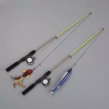 Stick Feather Wand Toys Cat Interactive Toy Fish-shaped Telescopic Fishing Rod Cat Teaser Toy Supplies Random Color Cat Toys
