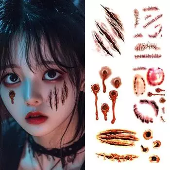 Sticker Tattoo Tattoo Halloween Erasable Wound, Design No. 2, 1 Piece