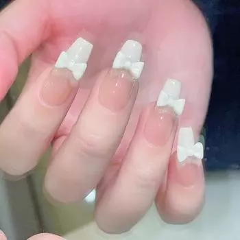 Stickers Art Nail With Detachable Milk White Butterfly Bow Design XS
