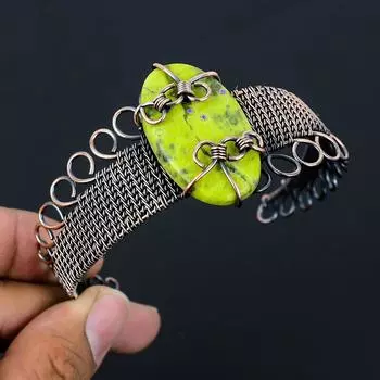 Стихит, драгоценный камень, чистая медная проволока, завернутая в манжеты/браслет ручной работы, ювелирные изделия Adjustable зелёный