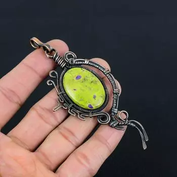 Стихитит, шкентель ювелирных изделий обруча медной проволоки из драгоценного камня атлантисита ручной работы 4.33 Inches зелёный