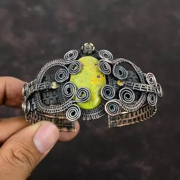 Стихтит Браслет-манжета Браслет из медной проволоки Регулируемый браслет-манжета Браслет из драгоценного камня Медная проволока Ювелирные изделия Браслет ручной работы Подарок для нее