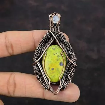 Стихтит, медная проволока, обернутая подвеска, Радужные украшения из лунного камня, кулон ручной работы, ювелирные изделия со стихтитом, драгоценный камень, подарок для нее, ювелирные изделия из медной проволоки