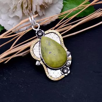 Стихтит Ручной работы Серебро 925 пробы Подарок Двухцветный Кулон 2,5 E2i15