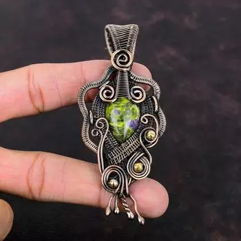 Стихтитовый кулон, медная проволока, кулон, кулон ручной работы, медные ювелирные изделия, подвеска из драгоценного камня высшего качества, дизайнерский ювелирный подарок для мамы