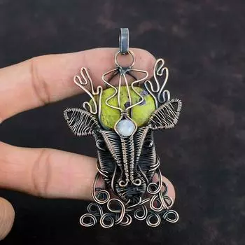 Стихтитовый кулон, медная проволока, обернутый кулон, Радужный лунный камень, медные украшения, кулон ручной работы, драгоценный камень, кулон в виде лица оленя, подарки на годовщину