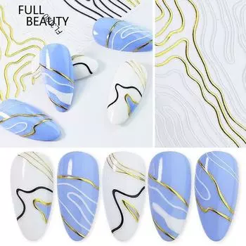 Стикер для ногтей цвета: золотистый, серебристый, белый, в полоску, 3D металлическая лента, клейкая лента, украшение для дизайна ногтей, наклейки, наклейки