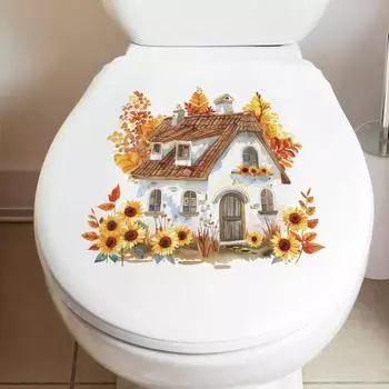 Стикер для унитаза «Дом подсолнуха», съемный самоклеящийся, водостойкий, ПВХ, настенная наклейка для гостиной, ванной комнаты, украшение для крышки унитаза A