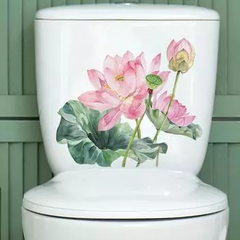 Стикер для унитаза с цветком лотоса, съемный самоклеящийся, водостойкий, ПВХ, для гостиной, ванной комнаты, стены A