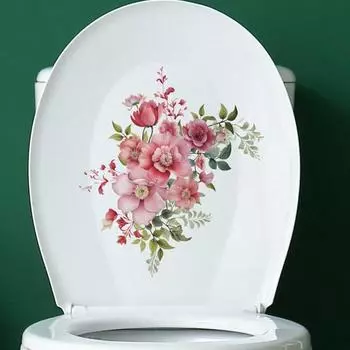 Стикер для унитаза с красным цветком, съемный, самоклеящийся, водонепроницаемый, из ПВХ, для гостиной, ванной комнаты, настенный художественный цветочный