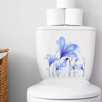 Стикер для унитаза с синим цветком, съемный самоклеящийся, водостойкий, ПВХ, настенная наклейка для гостиной, ванной комнаты, украшение для крышки унитаза Stickers