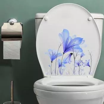 Стикер для унитаза с синим цветком, съемный самоклеящийся, водостойкий, ПВХ, настенная наклейка для гостиной, ванной комнаты, украшение для крышки унитаза Stickers