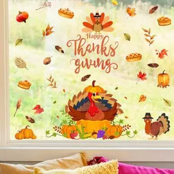 Стикер на окно, осень, День благодарения, кленовые листья, узор тыквы, настенная наклейка для дома, праздничное украшение для сбора урожая 1pc