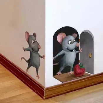 Стикер стены водостойкий съемный самоклеящийся 3D две забавные настенные наклейки с изображением крыс серый