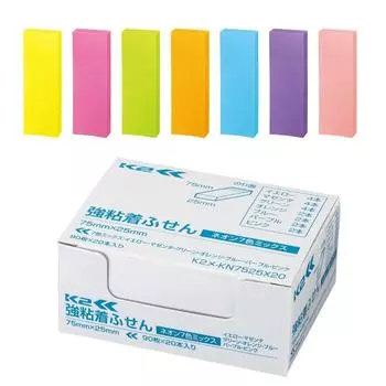 Стикеры Kokuyo Sticky Notes с сильным клеем K2 75 мм x 25 мм неоновые цвета 90 листов x 20 7 цветов K2Me-KN7525X20