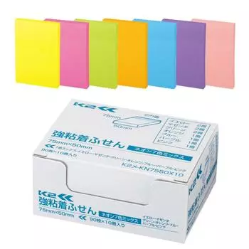 Стикеры Kokuyo Sticky Notes с сильным клеем K2 75 мм x 50 мм неоновые цвета 90 листов x 10 книг 7 цветов K2 Me-KN7550X10