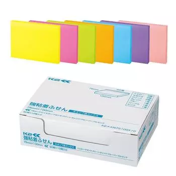Стикеры Kokuyo Sticky Notes с сильным клеем K2 75 мм x 100 мм неоновые цвета 90 листов x 10 книг 7 цветов K2 Me-KN75100X10