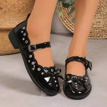 Стиль 2024 года, модные и универсальные женские туфли-одиночки на квадратном каблуке, повседневные, с одной линией, с пряжкой, с ремешком, удобные, Zapatos Mujer 36 чёрный