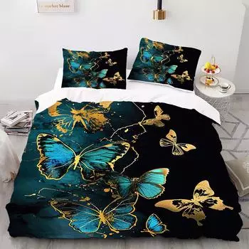 Стиль бабочки - Комплект постельного белья с цифровой печатью - Полиэстер - Декор для спальни - 1 покрывало + 2 наволочки (нет подушки) 173x229cm