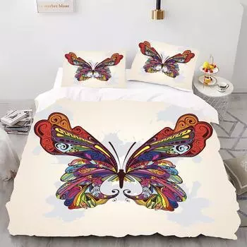 Стиль бабочки - Комплект постельного белья с цифровой печатью - Полиэстер - Декор для спальни - 1 покрывало + 2 наволочки (нет подушки) 173x229cm