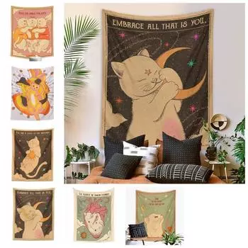 Стиль Богемия Солнце Луна Кошка Гобелен Хиппи Настенный ковер Настенное покрывало Украшение для дома 100x70cm-3