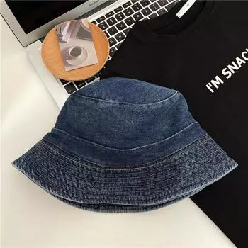 Стиль для активного отдыха ~ джинсовая шляпа-ведро для женщин, весна и лето, большие карнизы, закрывающие лицо, солнцезащитный крем, повседневная универсальная шляпа для умывания для мужчин M56-58cm темно-синий
