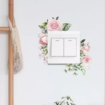 Стиль Домашнее украшение DIY Аксессуары Тропические пальмы Цветок Наклейки на выключатель Зелень Листья Наклейки на стену Роза Пион