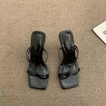 Стиль феи, темперамент, однотонная верхняя одежда, нескользящие тапочки, женские, лето 2024 года, бокал для вина и универсальная юбка, высокие каблуки 35