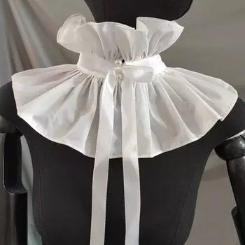 Стиль «французский двор», декоративная шнуровка с оборками и высоким воротом, шарф с оборками в стиле ретро, модный воротник-стойка белый