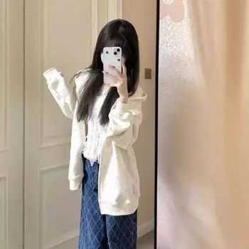 Стиль Гонконг ретро цветочный модный брендовый свитшот с капюшоном женский свободный ленивый топ осенне-зимнее пальто кардиган тонкий плюс бархат S