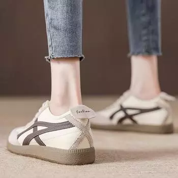 Стиль Гонконга и зарубежный стиль Guyun Shu популярны, немецкие тренировочные белые туфли, женские одиночные туфли 2025 года, повседневные спортивные туфли корейской версии boa 35 бежевый