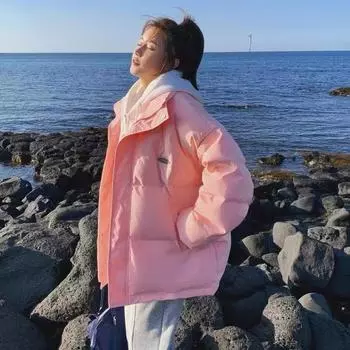 Стиль Гонконга С Капюшоном Искусственный Костюм Из Двух Частей Хлопковое Пальто Женское Короткое Зимнее Новое Парное Пальто Из Хлопка Пальто Пальто S розовый