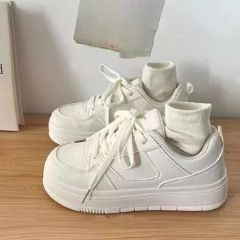 Стиль Гонконга, универсальные белые туфли для студентов, весенние новые красивые кроссовки для увеличения роста в кампусе 35 белый