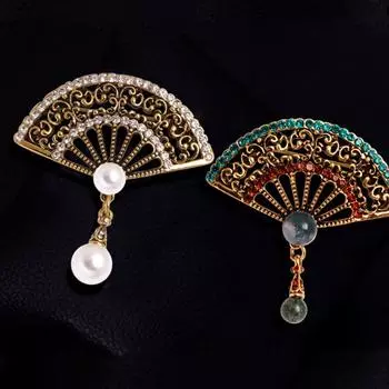 Стиль Капающие Масляные Ювелирные Изделия Аксессуары Женская Брошь Китайский Стиль Воротник Заколка Эмаль Веер Броши White-A