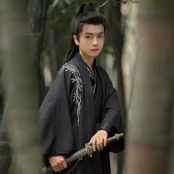 Стиль китайской династии Сун Ханьфу для мужчин, повседневный вышитый двухцветный красивый костюм Ханьфу для мужчин 2XL чёрный
