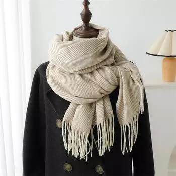 Стиль колледжа Простой корейский вариант Модный универсальный теплый удлиненный искусственный кашемировый шарф Водная рябь шарф женский кисточка 210cmX70cm (with tassel)