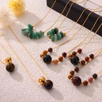 Стиль Майяра ретро натуральный камень тигровый глаз камень ручная работа бисер персонализированное легкое роскошное титановое стальное ожерелье ювелирные изделия