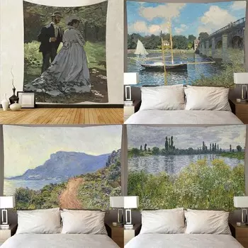Стиль масляной живописи Фон Гобелен Спальня Гостиная Гобелен Домашнее украшение стены Гобелен 100x75cm
