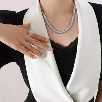 Стиль Модный тренд Титановая сталь Толстая и широкая плоская змеиная цепь Нишевый дизайн Хип-хоп Темперамент Ключичная цепочка Ожерелье