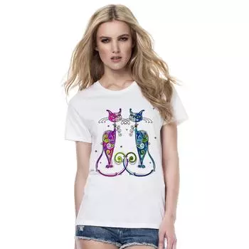 Стильная элегантная рубашка с изображением кошек отруби повседневные топы модные футболки женские удобные женские футболки S белый