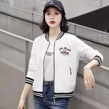 Стильная бейсбольная куртка с вышивкой для женской весенне-осенней защиты от солнца M белый