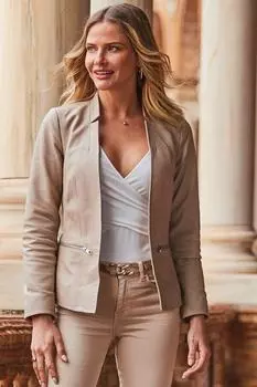 Стильная бежевая женская куртка ручной работы из натуральной овечьей кожи, повседневная велосипедная куртка XS бежевый