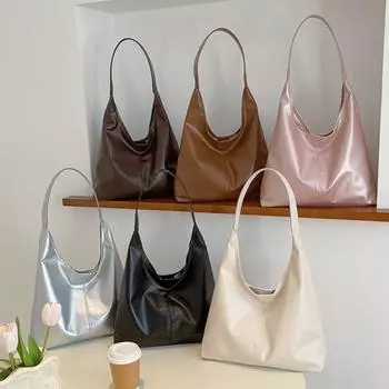 Стильная большая вместительная сумка-тоут женская однотонная одноплечевая простая сумка для отдыха и поездок на работу чёрный