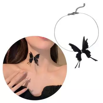 Стильная цепочка на ключицу с невидимым замком из лески, ожерелье-воротник в форме бабочки для женщин и девочек чёрный