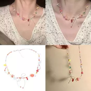 Стильная цепочка с подвеской в виде хрустального ключицы, ослепительное ожерелье с подвеской в виде банта из кристаллов, изящная бисерная цепочка на ключицу 1